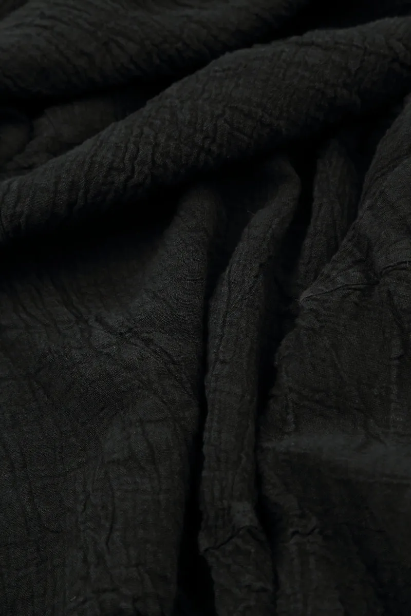 Dropped Shoulders Black Linen Viscose Dress