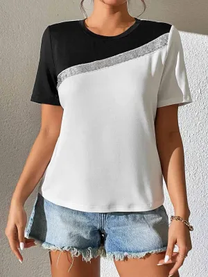 Everyday Chic Crew Neck Colorblock Tee