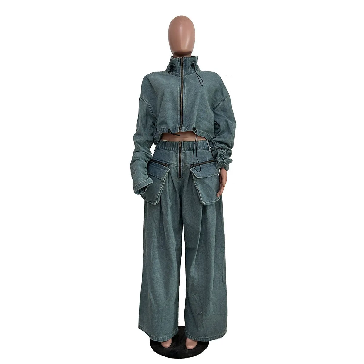 Flare Denim  two piece Jean Pants Set