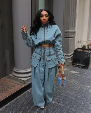 Flare Denim  two piece Jean Pants Set
