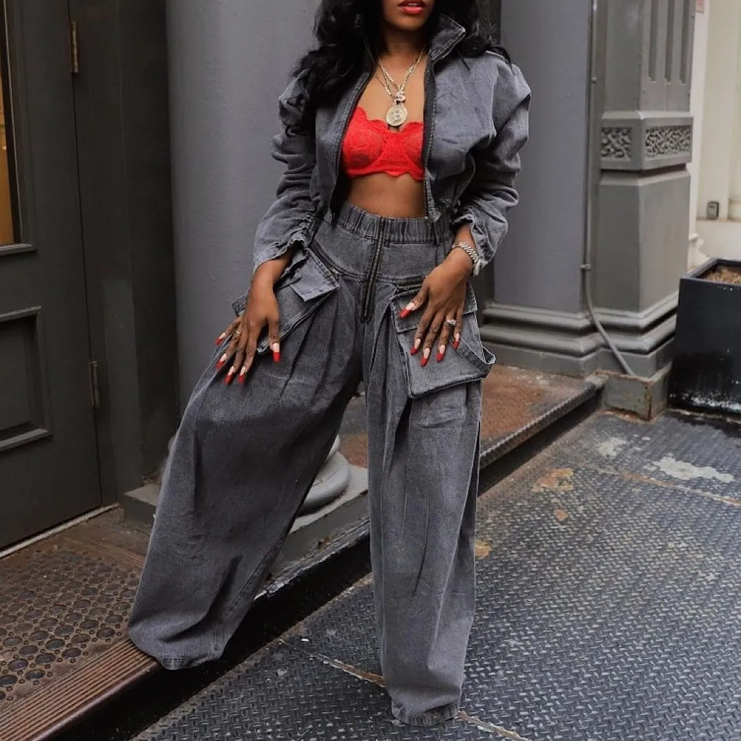 Flare Denim  two piece Jean Pants Set