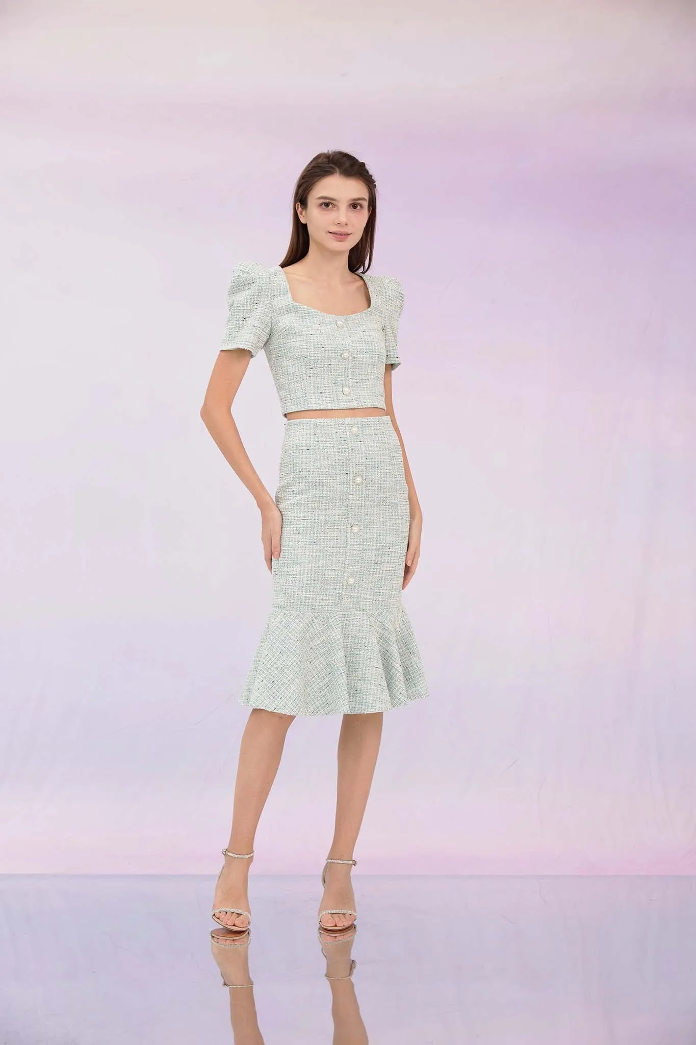 Geneieve Turquoise Tweed Top