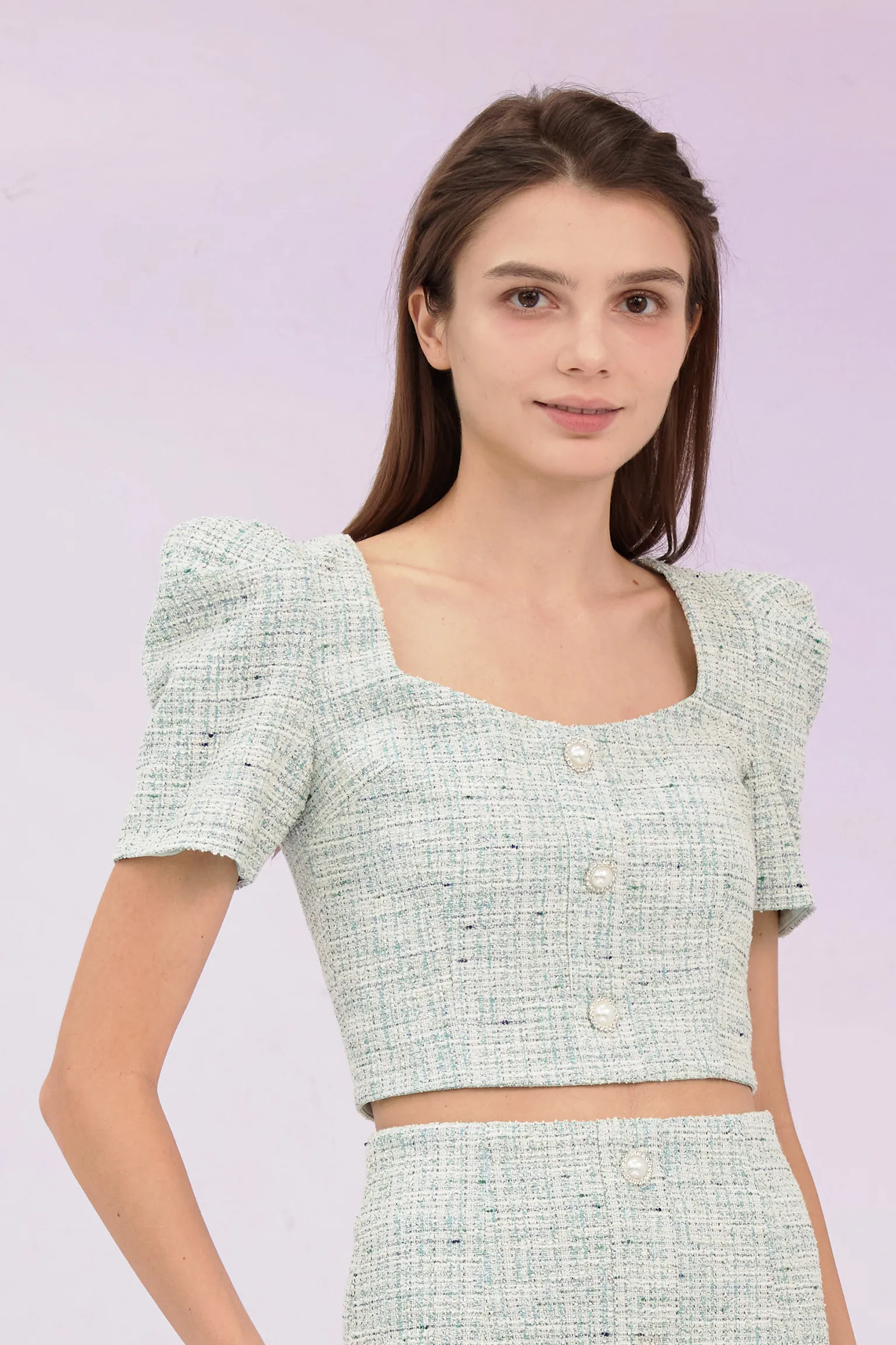 Geneieve Turquoise Tweed Top