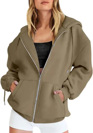 GIERIDUC Womens Zip Up Hoodies Long Sleeve Oversized Sweatshirts Super Soft Womens Sweatshirt Comfy Long Sleeve White Hoodies