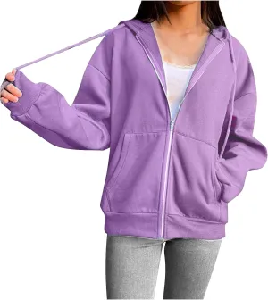 GIERIDUC Womens Zip Up Hoodies Long Sleeve Oversized Sweatshirts Super Soft Womens Sweatshirt Comfy Long Sleeve White Hoodies