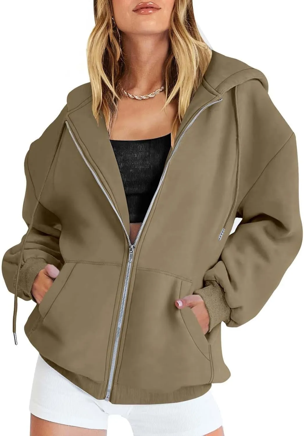GIERIDUC Womens Zip Up Hoodies Long Sleeve Oversized Sweatshirts Super Soft Womens Sweatshirt Comfy Long Sleeve White Hoodies