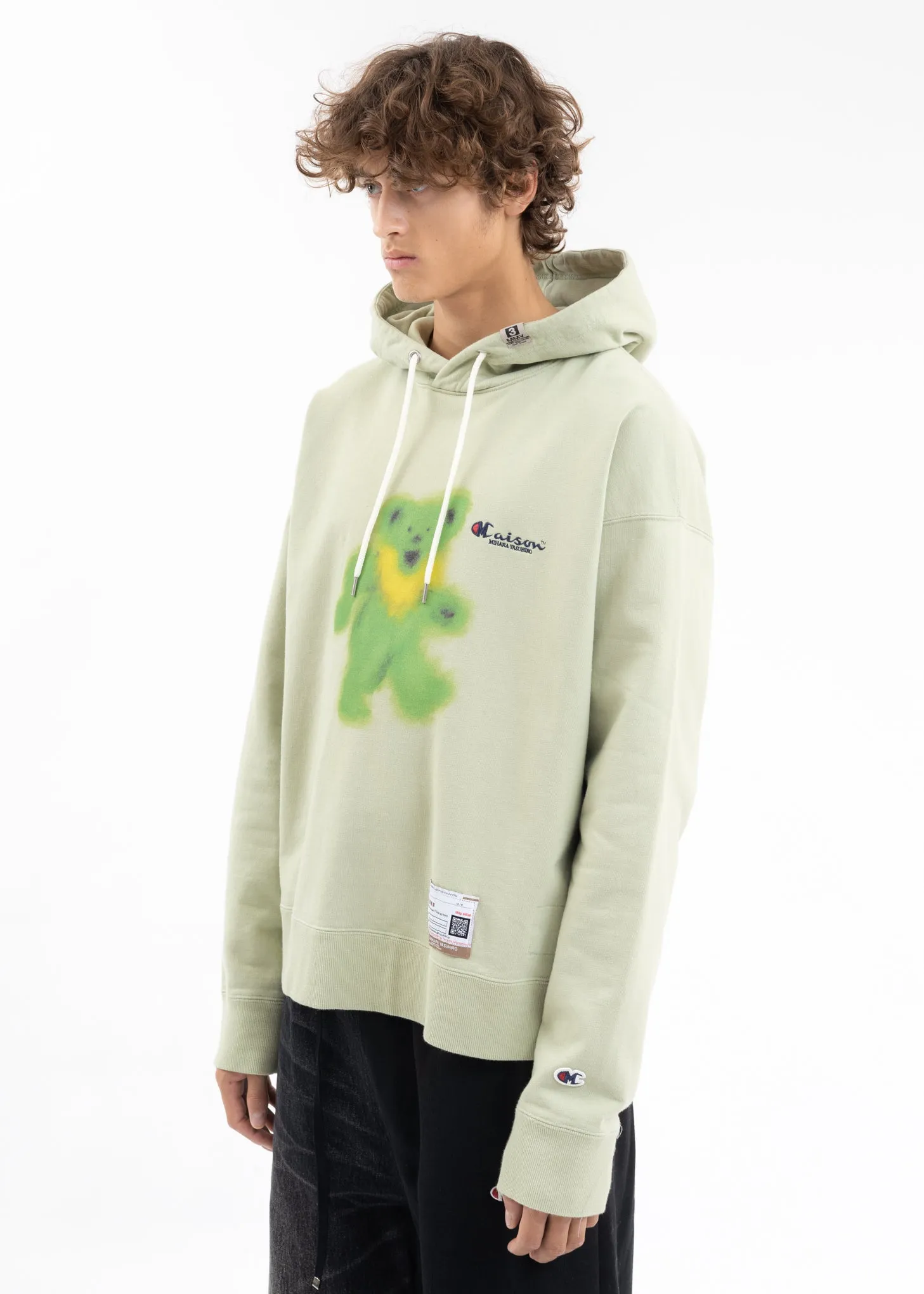 Green Bear Printed Hoodie