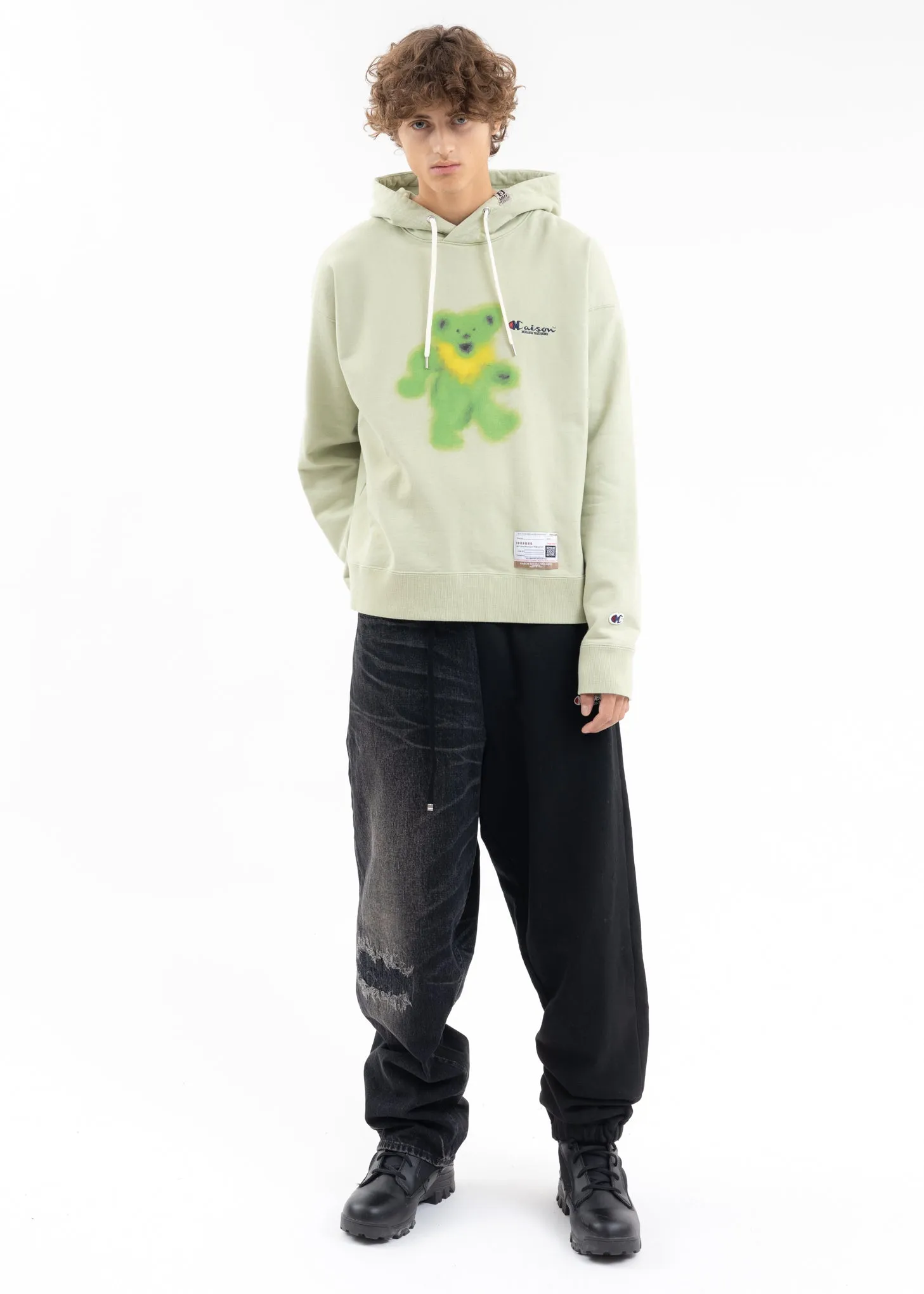 Green Bear Printed Hoodie