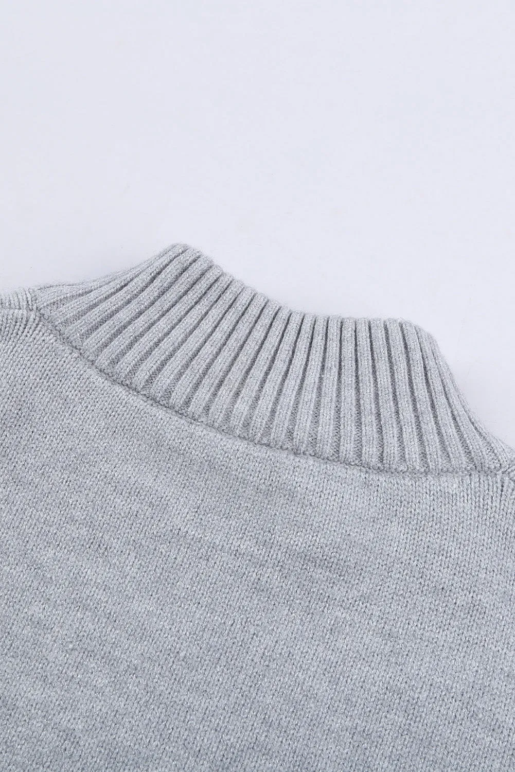 Grey High Neck Pocketed Cozy Sweater