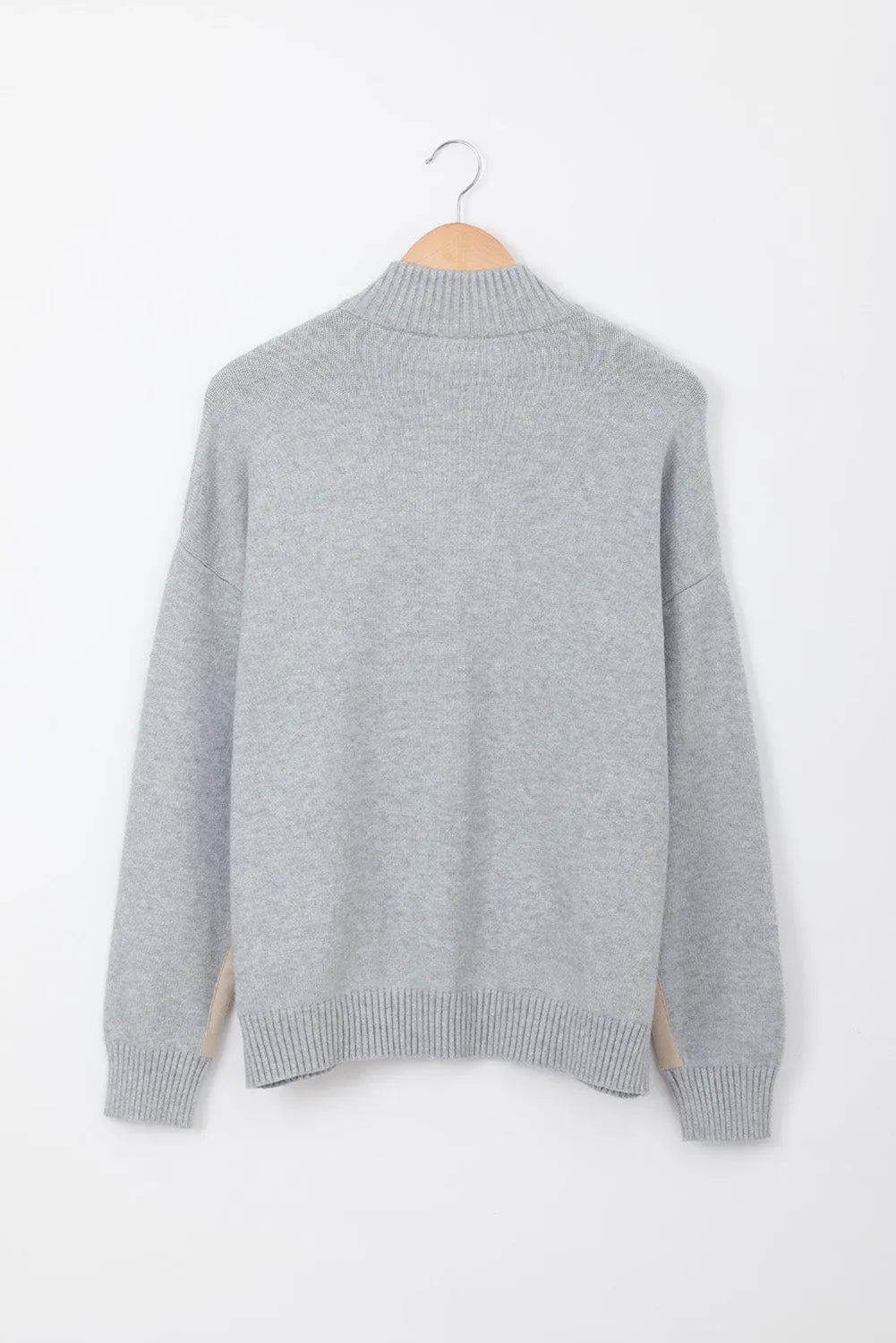 Grey High Neck Pocketed Cozy Sweater