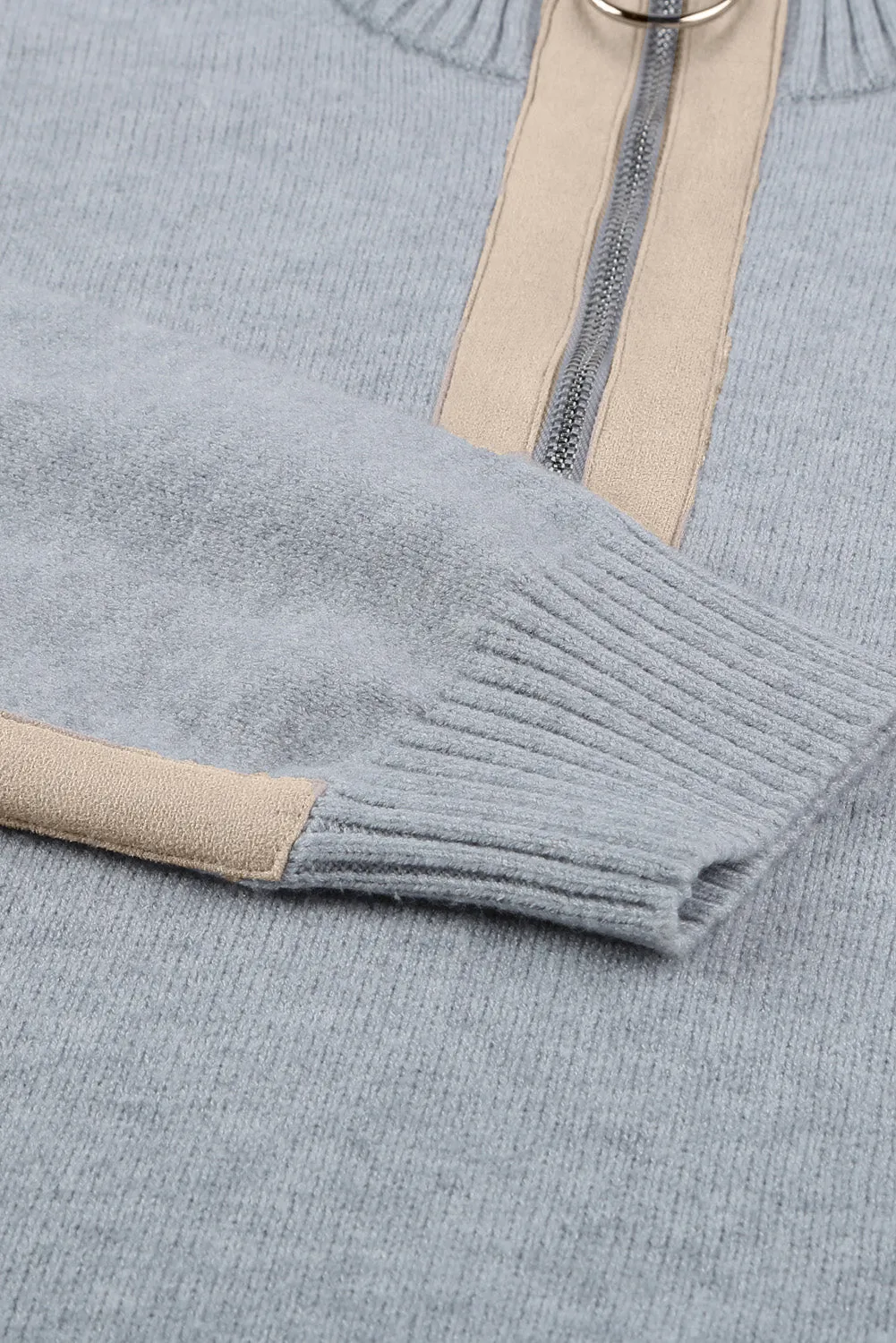 Grey High Neck Pocketed Cozy Sweater