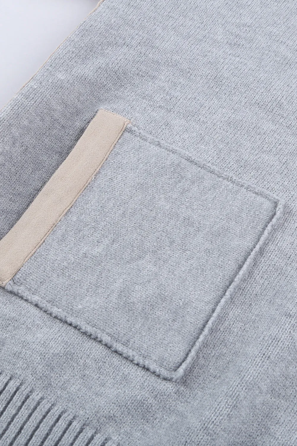 Grey High Neck Pocketed Cozy Sweater