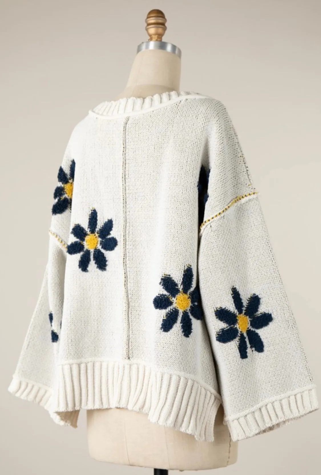 Ivory Blue Daisy Sweater