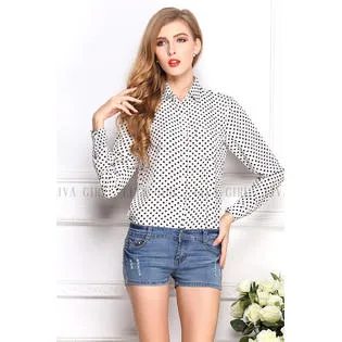 Ketty More Women's Button Closure Polka Dots Casual Shirt-KMWSB728