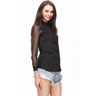 Ketty More Women's Long Transparent Sleeves Collar Neck Shirt-KMWSB738
