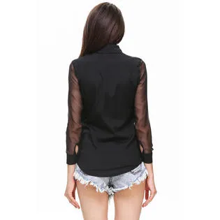 Ketty More Women's Long Transparent Sleeves Collar Neck Shirt-KMWSB738