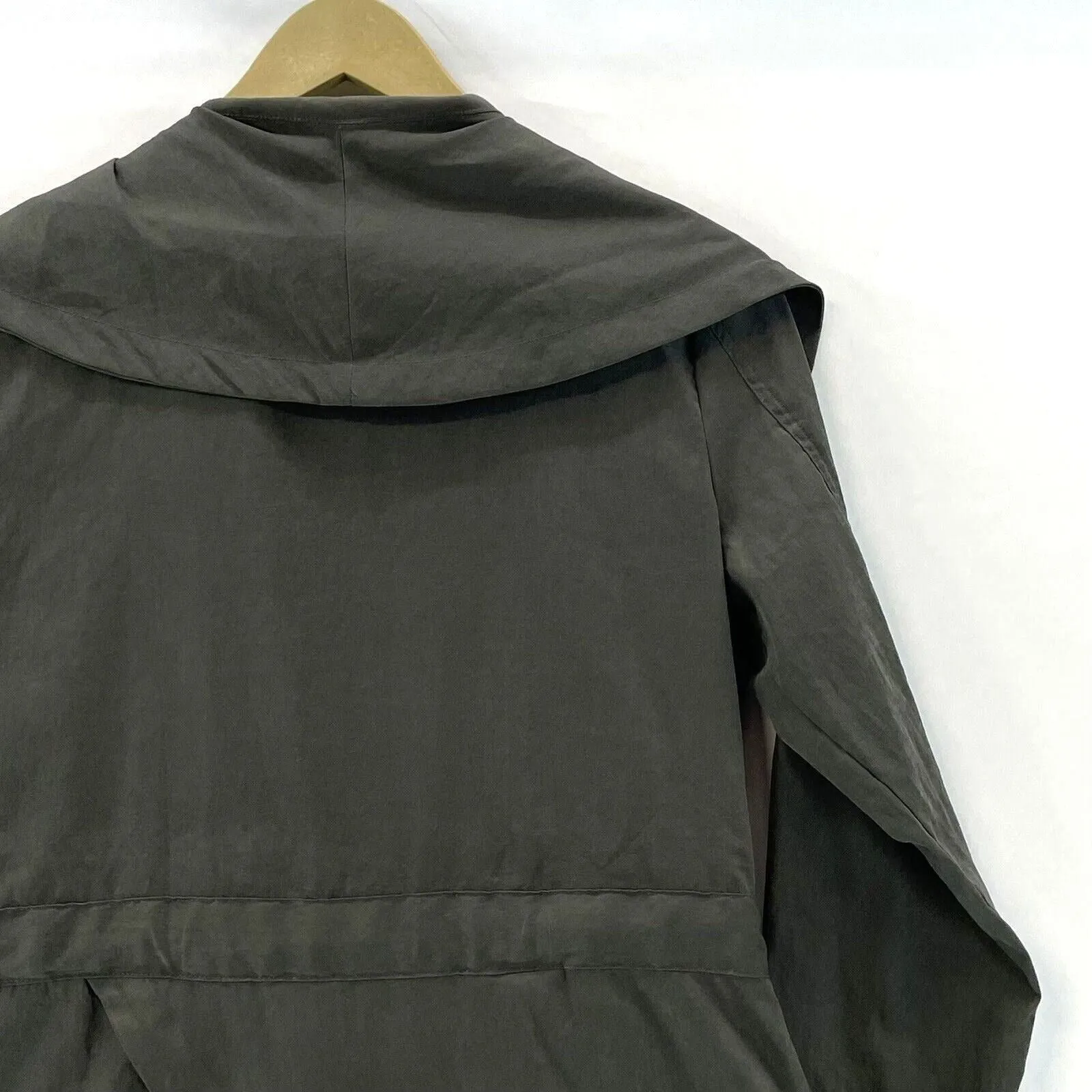 L Love Women's Asymmetric Duster Soft Light Jacket Tie Waist Pockets Gray Size S