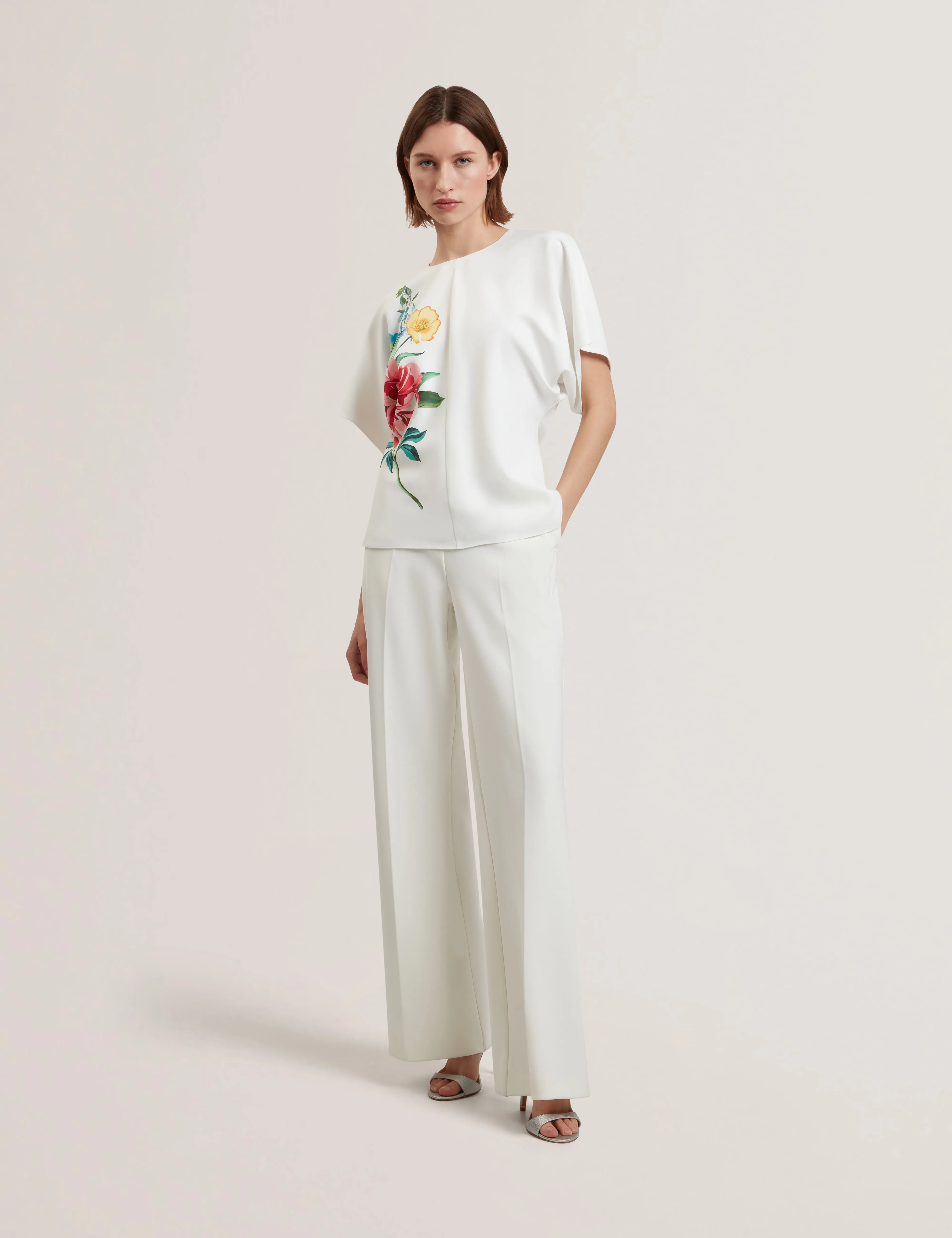 Lahnaa Slouch Sleeve Waisted Top White
