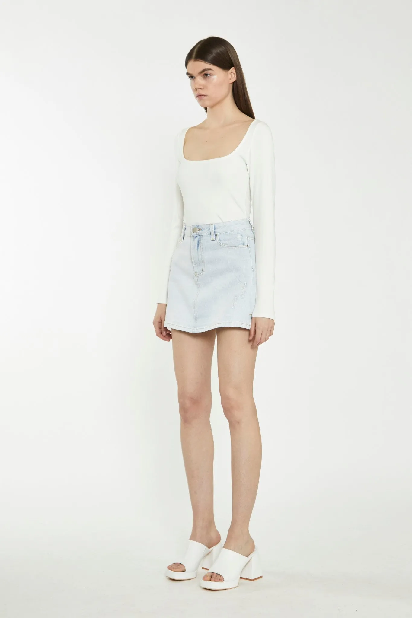 Light Antique Bleach Denim Mini-Skirt
