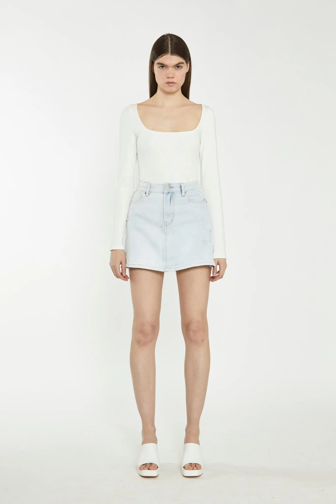Light Antique Bleach Denim Mini-Skirt