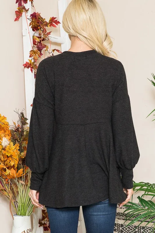 Long Sleeve Round Neck Soft Knit Babydoll Top