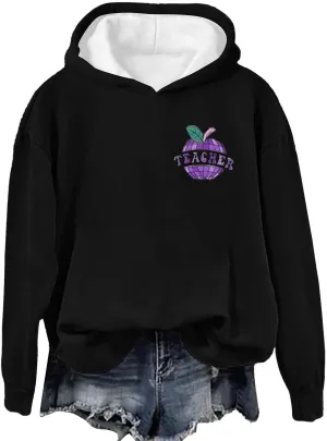 Loose Soft Long Sleeve Pullover Tops Graphic Long Sleeve Sweatshirt Aesthetic Pullover with Pockets 2024 Teacher