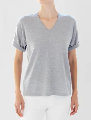 Luxo Knit T V-Neck - Silver Grey