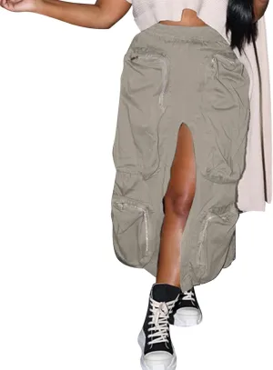 Mini Skirts for Women, Women Long Cargo Skirt Casual Drawstring Elastic Waist Bodycon Short Jean Skirt for Women