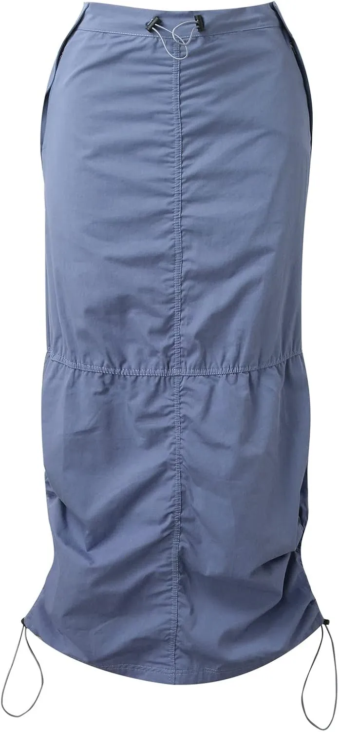 Mini Skirts for Women, Women Long Cargo Skirt Casual Drawstring Elastic Waist Bodycon Short Jean Skirt for Women
