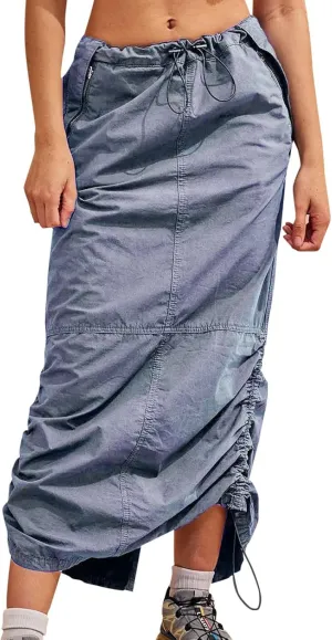 Mini Skirts for Women, Women Long Cargo Skirt Casual Drawstring Elastic Waist Bodycon Short Jean Skirt for Women