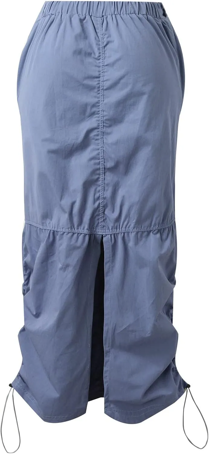 Mini Skirts for Women, Women Long Cargo Skirt Casual Drawstring Elastic Waist Bodycon Short Jean Skirt for Women