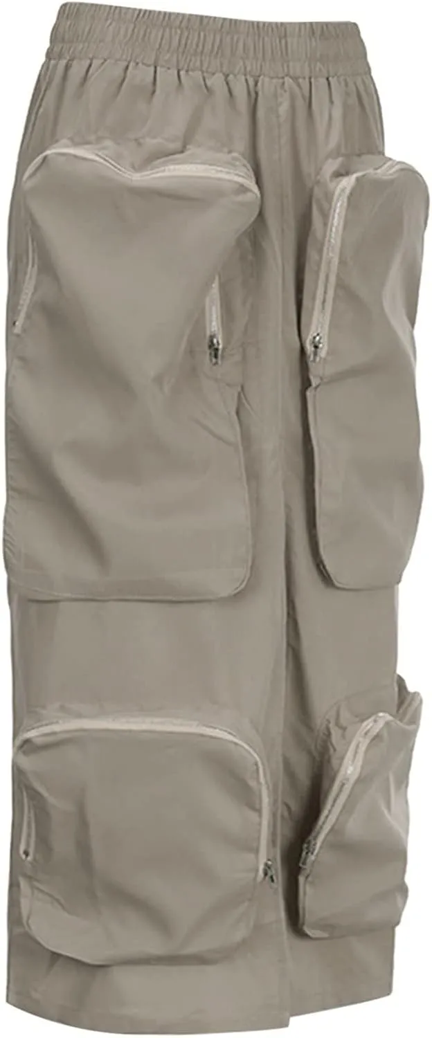Mini Skirts for Women, Women Long Cargo Skirt Casual Drawstring Elastic Waist Bodycon Short Jean Skirt for Women