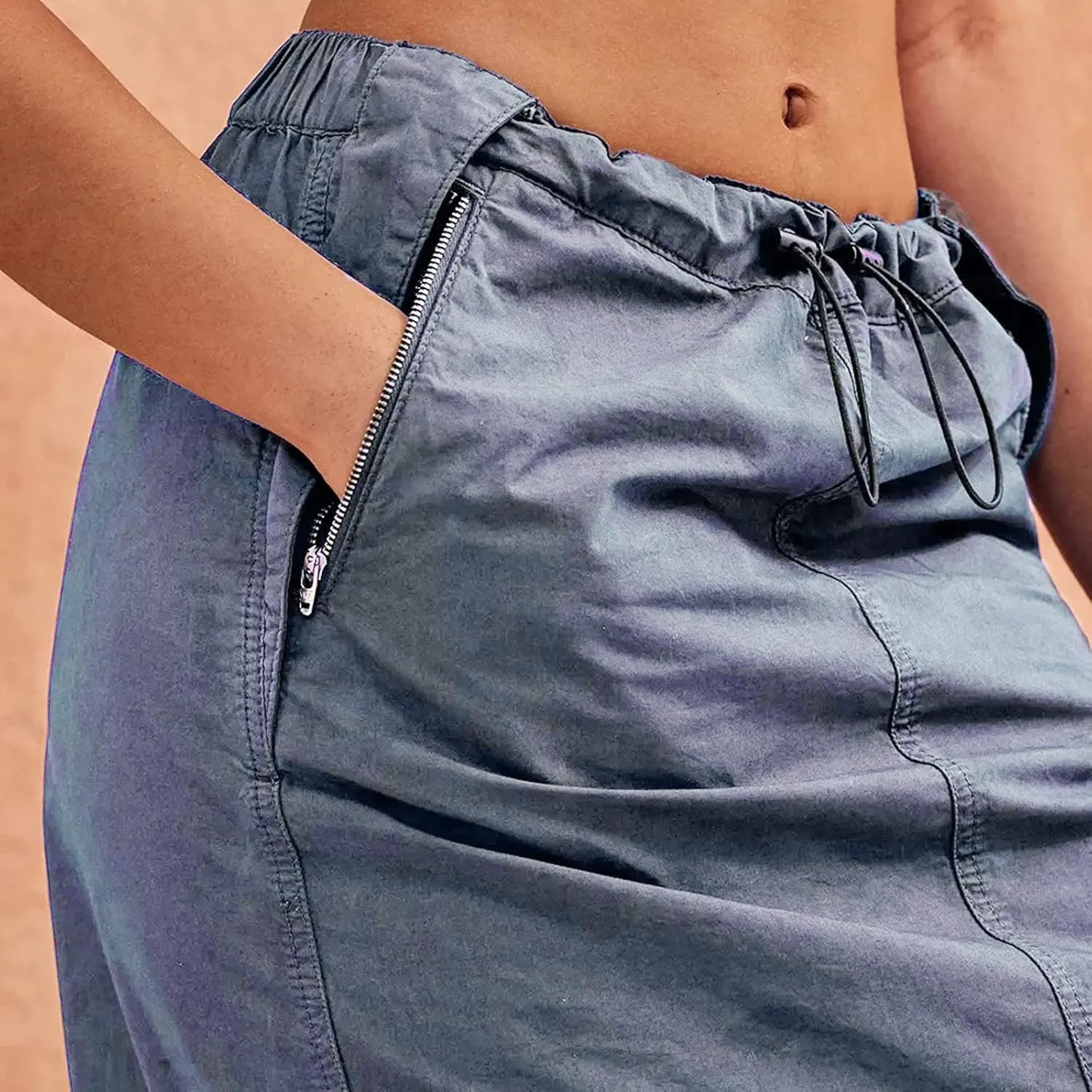 Mini Skirts for Women, Women Long Cargo Skirt Casual Drawstring Elastic Waist Bodycon Short Jean Skirt for Women