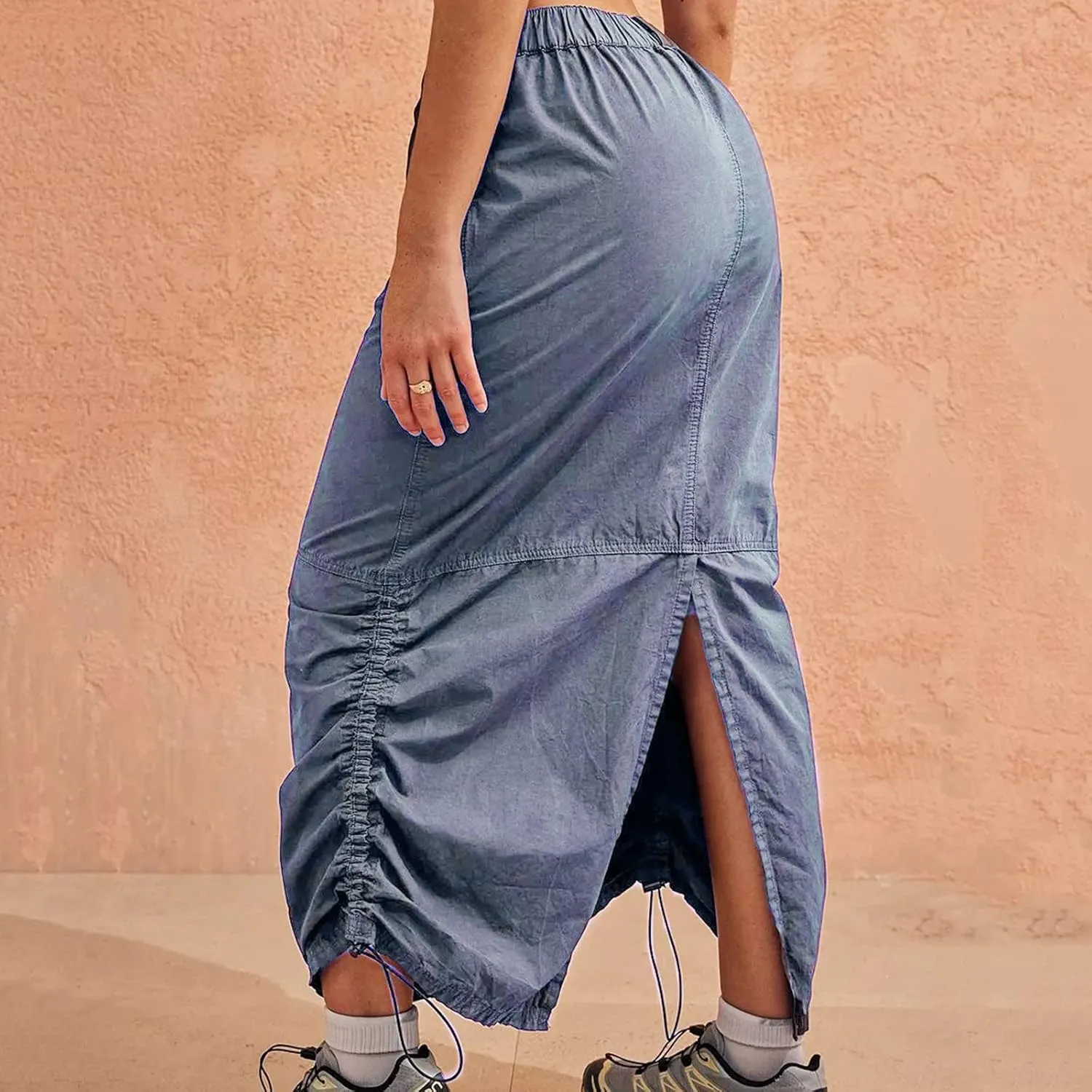 Mini Skirts for Women, Women Long Cargo Skirt Casual Drawstring Elastic Waist Bodycon Short Jean Skirt for Women