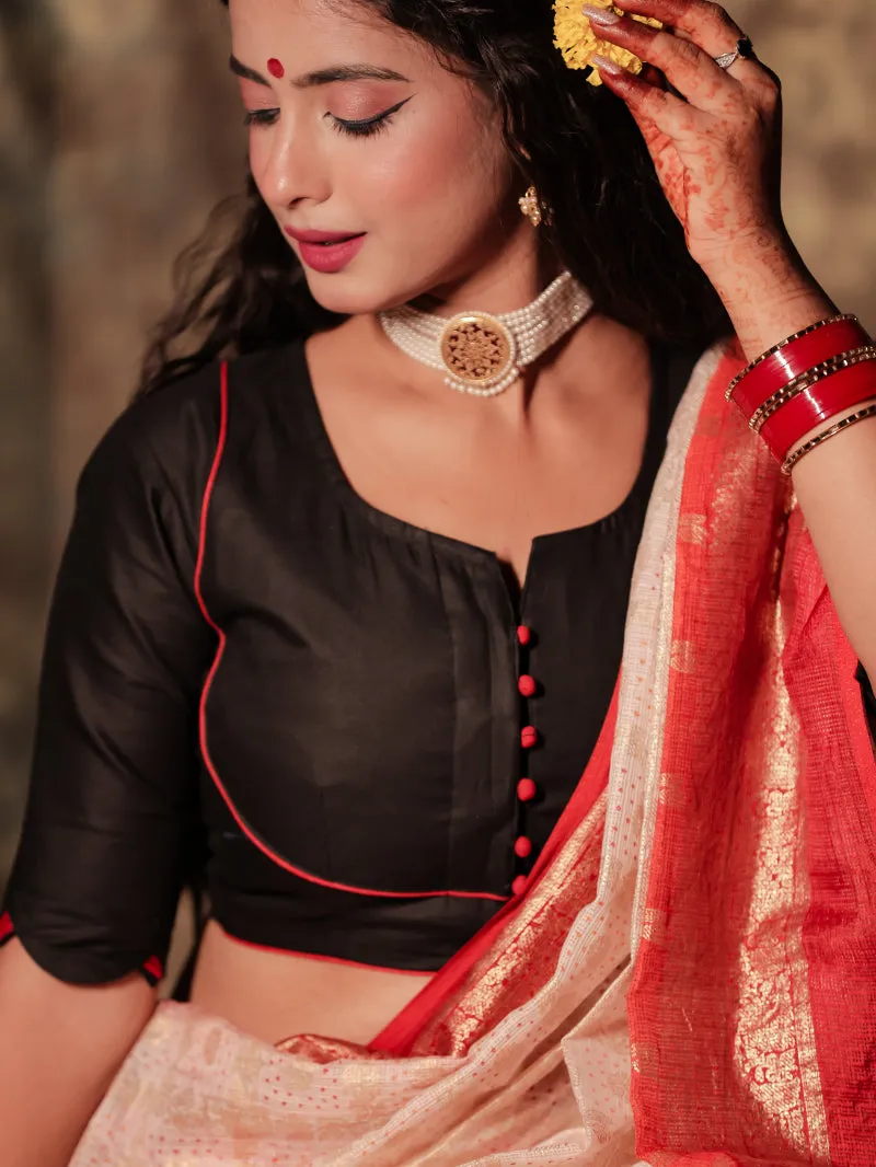 Oshur Badh - Black Durga Handpainted Blouse