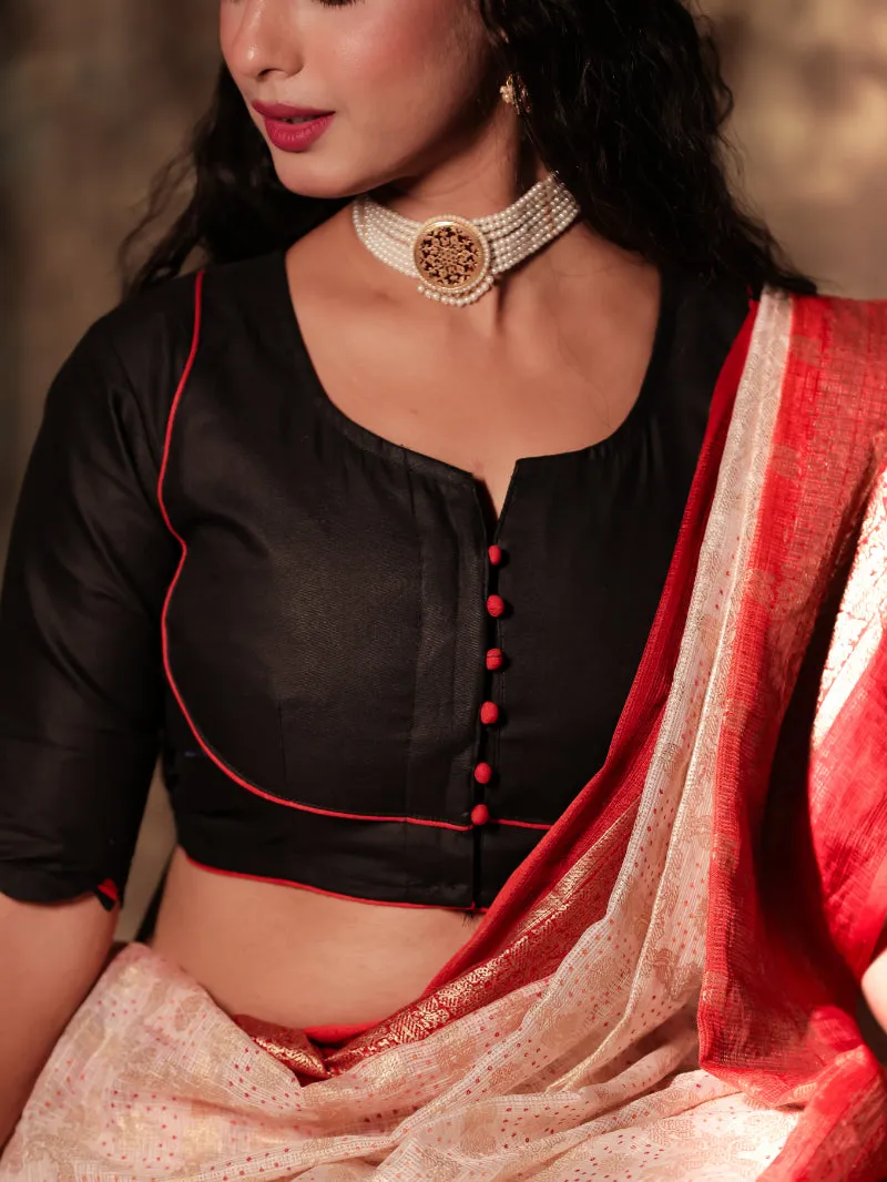 Oshur Badh - Black Durga Handpainted Blouse