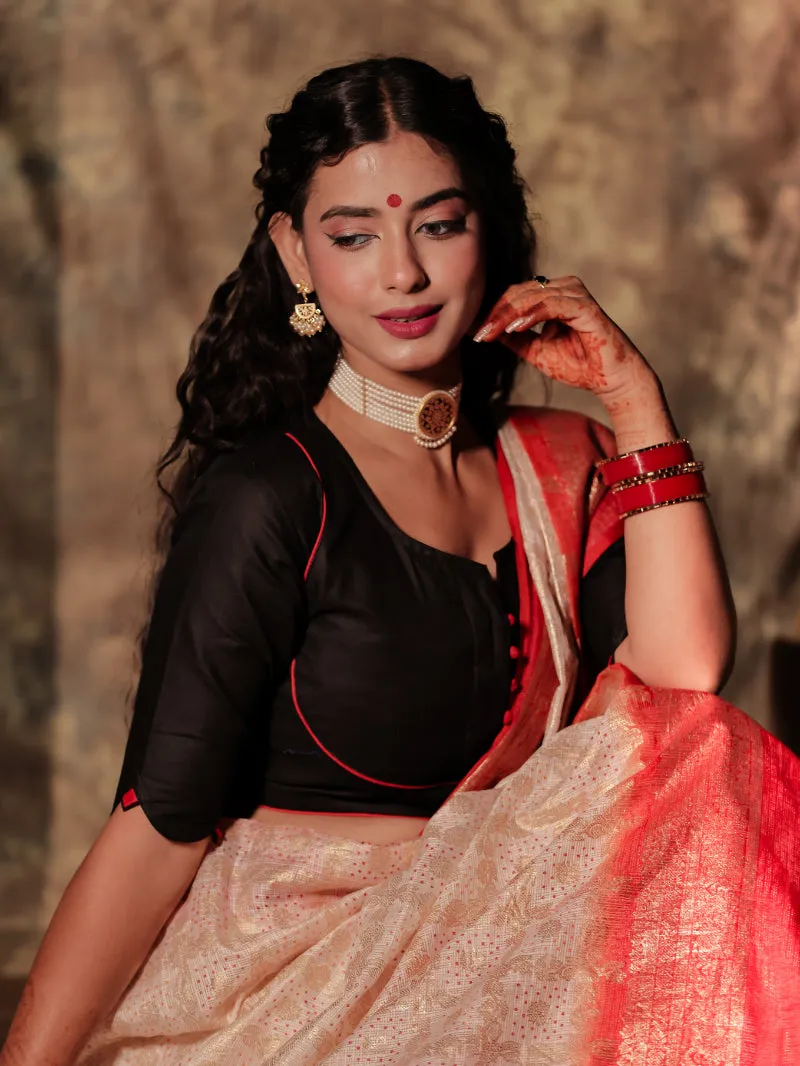 Oshur Badh - Black Durga Handpainted Blouse