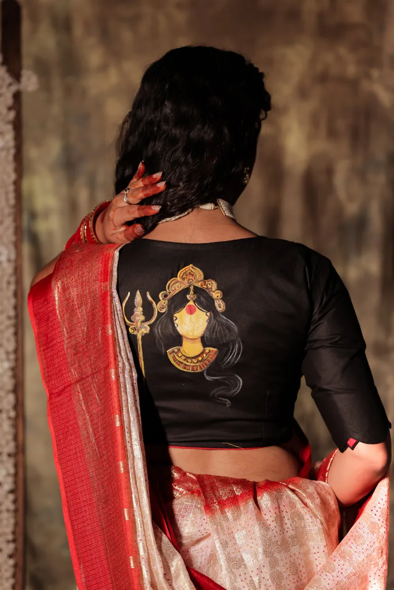 Oshur Badh - Black Durga Handpainted Blouse