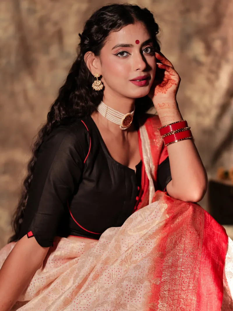 Oshur Badh - Black Durga Handpainted Blouse