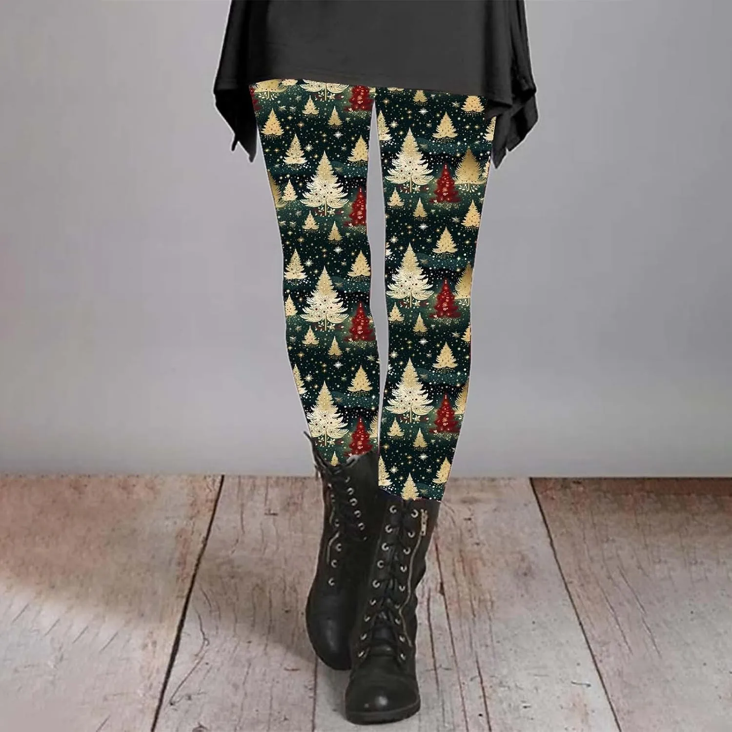 Plus Size Leggings Length Fashion Soft Daily Vacation Deep Green Gray Green All Seasons Warm Leggings for Women