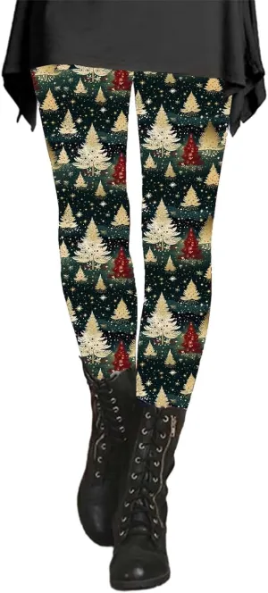 Plus Size Leggings Length Fashion Soft Daily Vacation Deep Green Gray Green All Seasons Warm Leggings for Women
