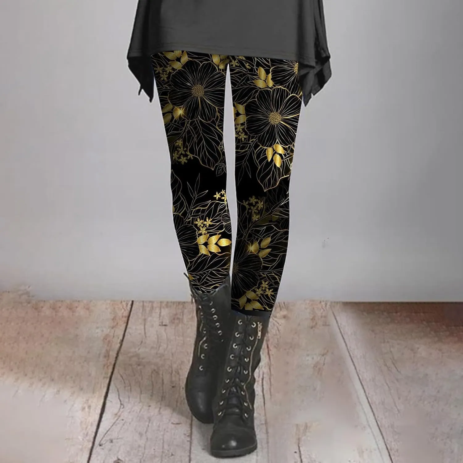 Plus Size Leggings Length Fashion Soft Daily Vacation Deep Green Gray Green All Seasons Warm Leggings for Women