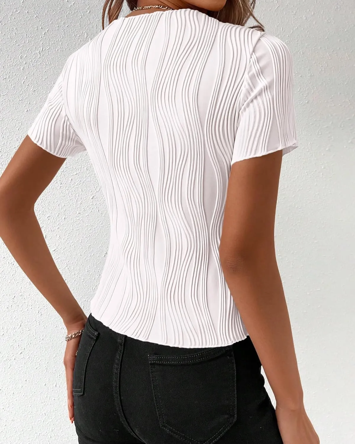 PRETTYGARDEN Women's Summer Tops 2025 Casual Short Sleeve Crewneck Slim Fit T Shirts Basic Knit Y2K Top Textured Blouse