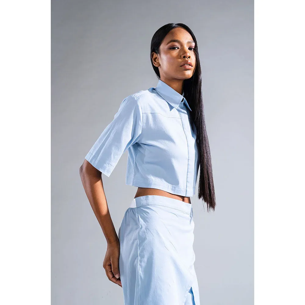 PRIMAL GRAY Blue Organic Cotton Cropped Shirt