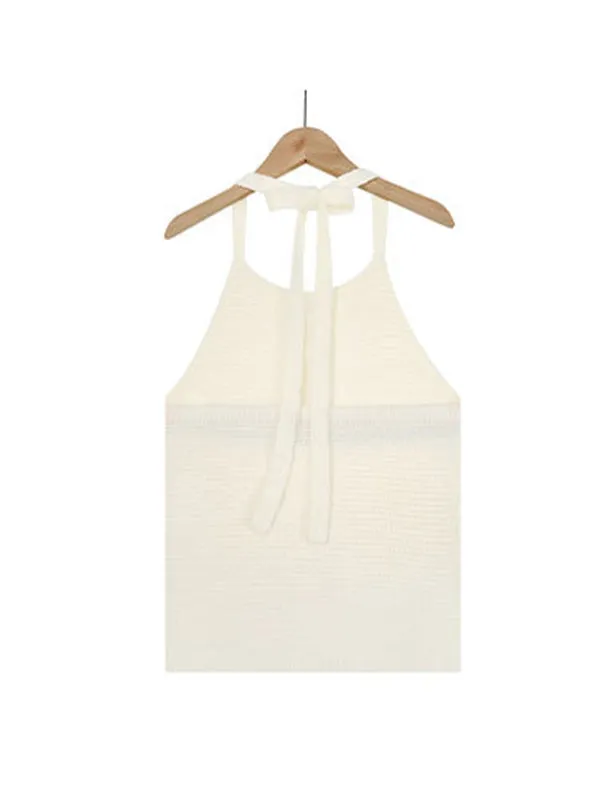 Printed Skinny Halter-Neck Knitwear Vest Top
