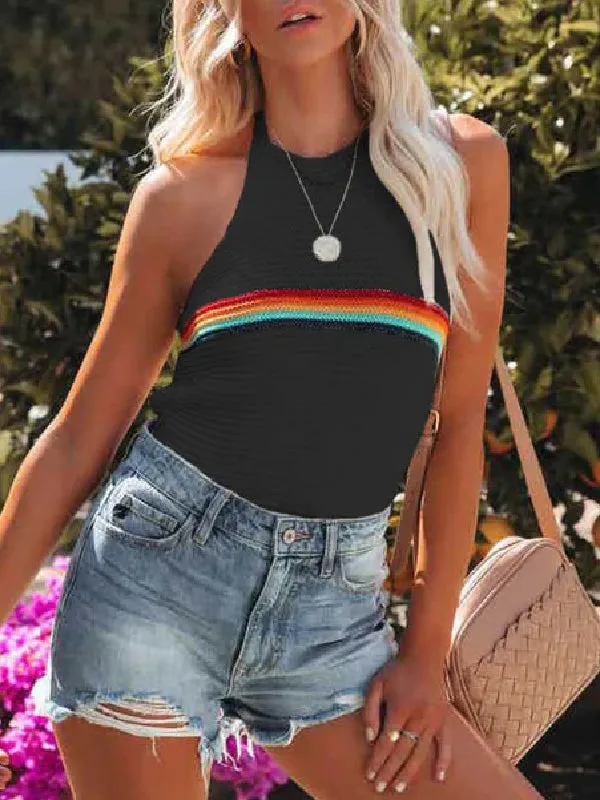 Printed Skinny Halter-Neck Knitwear Vest Top