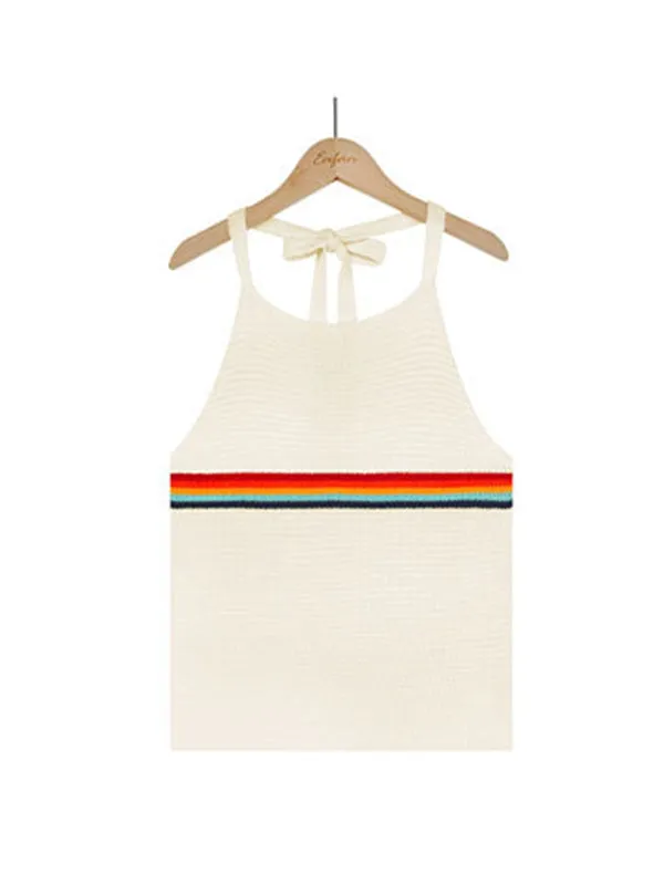 Printed Skinny Halter-Neck Knitwear Vest Top
