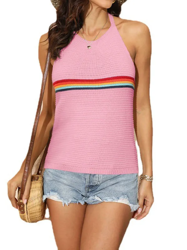 Printed Skinny Halter-Neck Knitwear Vest Top