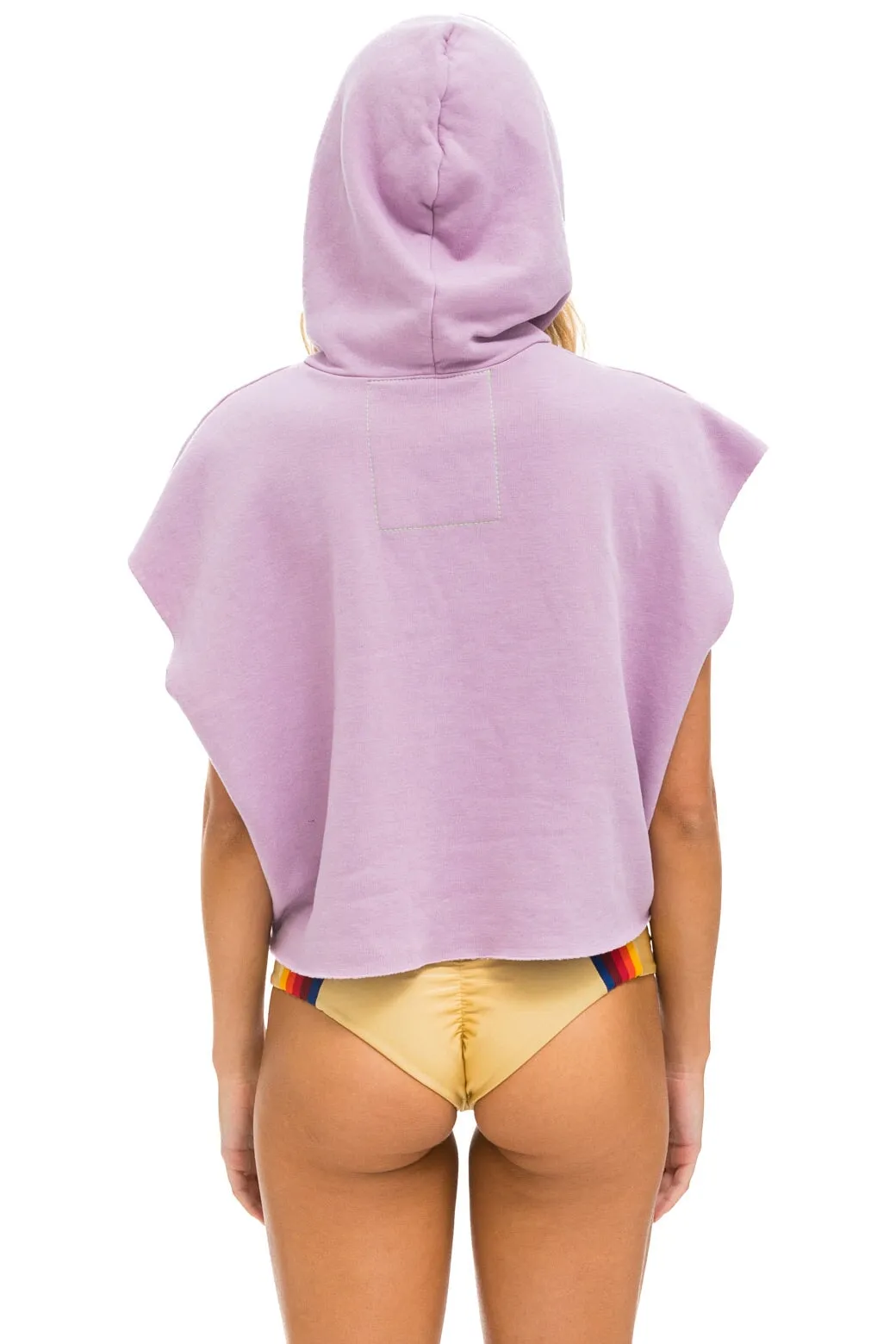 RAINBOW HEART STITCH SLEEVELESS RELAXED CROPPED PULLOVER HOODIE - MAUVE