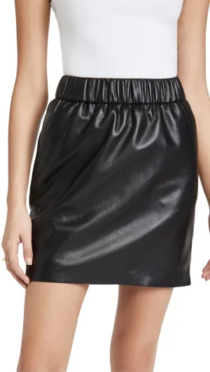 Real Leather Elastic Waist Mini Skirt